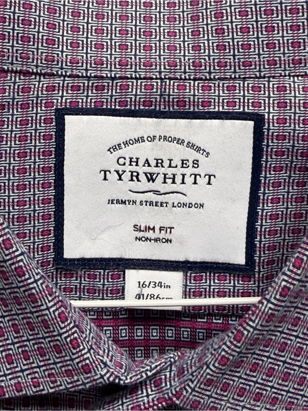 Charles Tyrwhitt Purple Micro-Pattern Dress Shirt - Men's, Size 16 x 34”